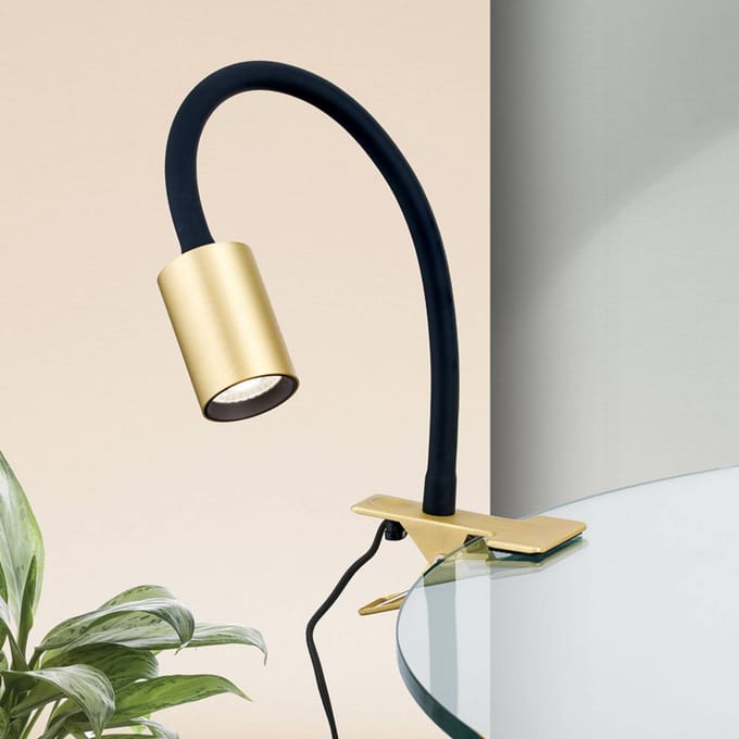 ORION LED klemlamp Kurt messing-mat