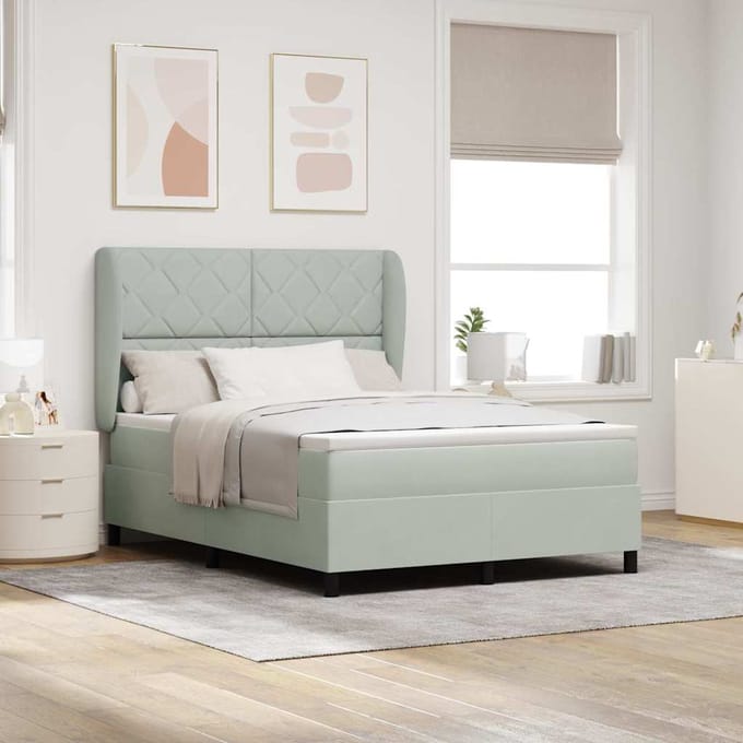 vidaXL - Boxspring - bed - met - hoofdeinde - Lichtgrijs - 190 - x - 140 - cm - Fluweel