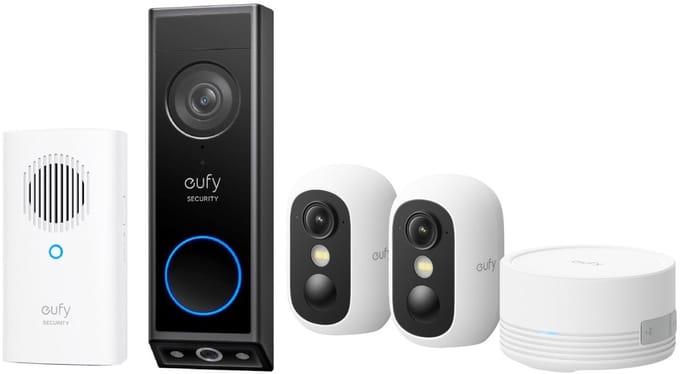 eufy Video Deurbel E340 met Chime + eufyCam C35 - Incl. 2 Camera, HomeBase Mini – Beveiligingsset – Voordeelbundel