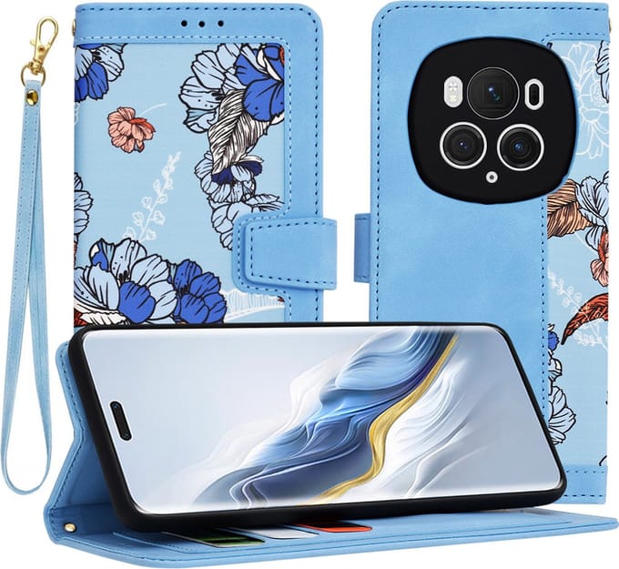 Hoesje geschikt voor HONOR Magic6 Pro - Techsuit FlipCraft Book Wallet Case met koord - Vibrant Blue
