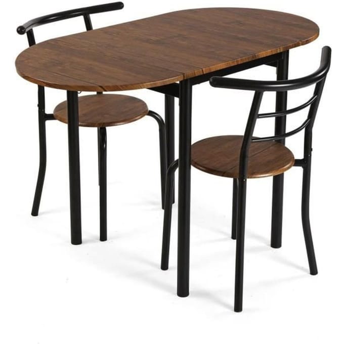 Ensemble table + 2 chaises - Versa - Noir - Métal - PVC - Bois MDF - 55 x 77 x 61 cm