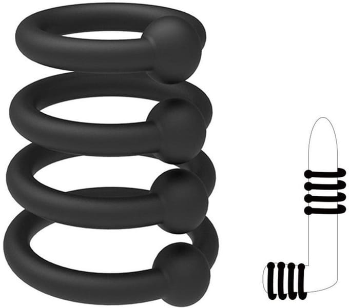 Cockring - Penisring - Set Van 4 - Rubber - BDSM - Zwart - Scrotum Ring