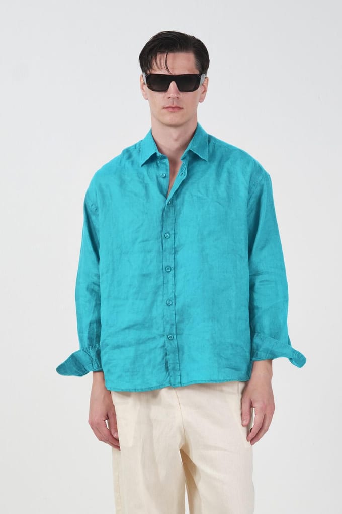 Heren Oversized Linnen Lange Mouwen Shirt