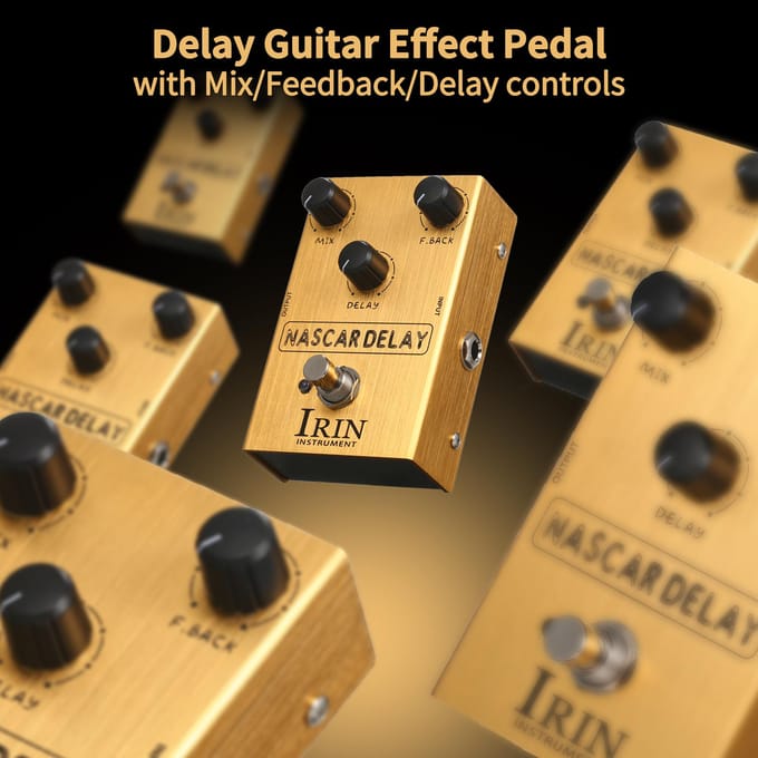 IRIN Delay Gitaar Effectpedaal met Mix/Feedback/Delay 3 Regelknoppen voor Elektrische Gitaar - NASCAR goud