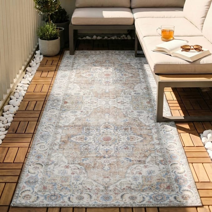 Fraai Wasbare loper - Domingo Mandala Beige - 80x300cm
