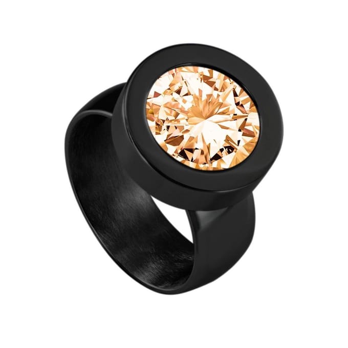 Quiges RVS Schroefsysteem Ring Zwart Glans 16mm met Verwisselbare 12mm Mini Munt - SLSRS54716