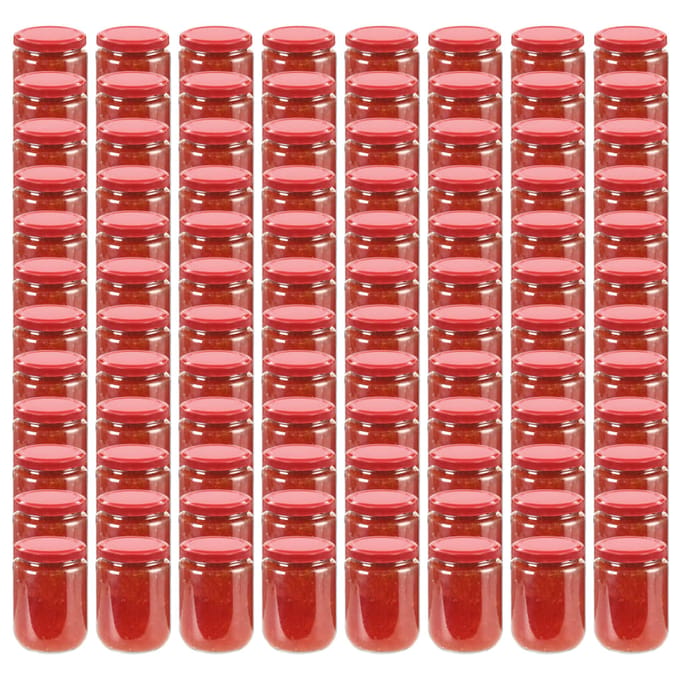 vidaXL - Jampotten - met - rode - deksels - 96 - st - 230 - ml - glas
