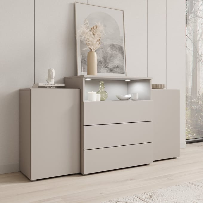 Meubella - Universal - Dressoir met LED - Beige - 150x39x81 cm