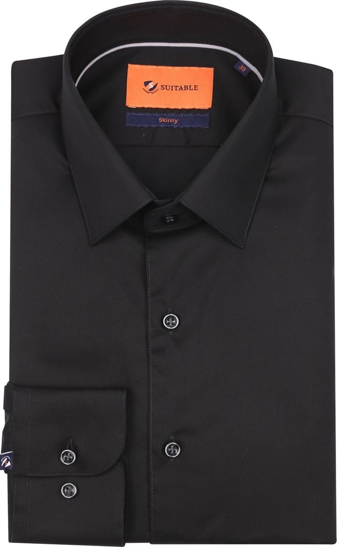 Suitable Twill Overhemd Zwart - Maat 37 - Heren - Overhemden Formeel