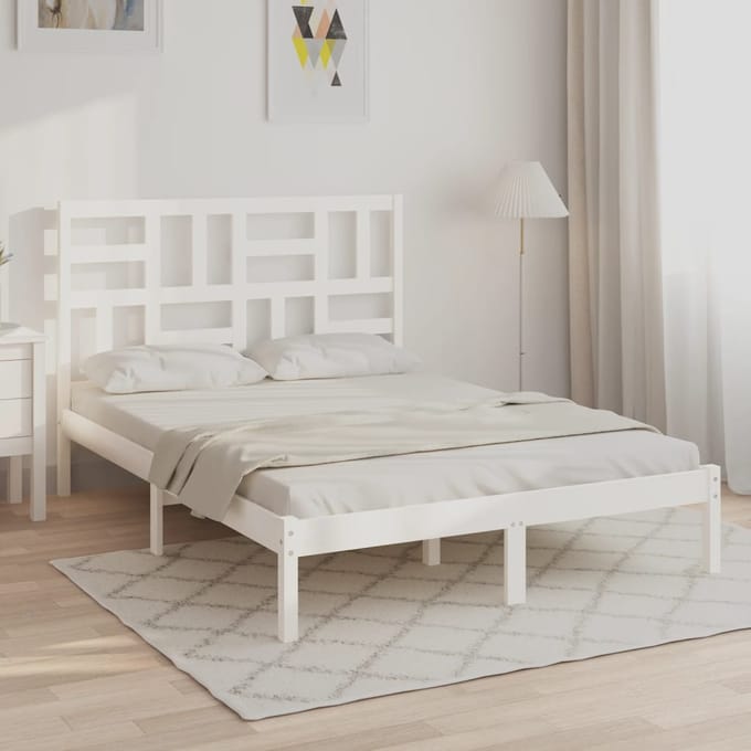 vidaXL - Bedframe - massief - hout - wit - 120x200 - cm
