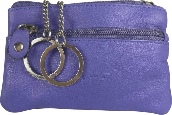 Mini Portemonnee – Paars - Soepel Leer - Sleuteletui met rits – Portemonnee Dames Klein - Etui - Lavendel - Kleur