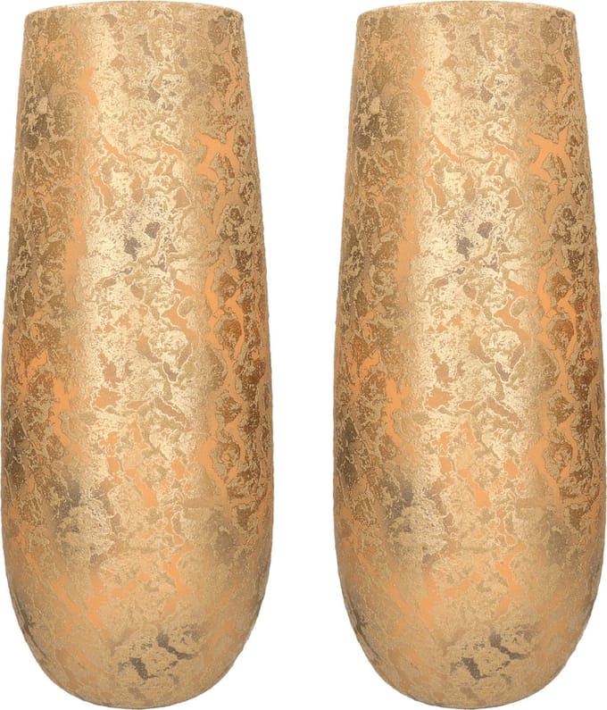 Mica Decorations Vaas - 2x - keramiek - flakes - goud - D21 x H55 cm
