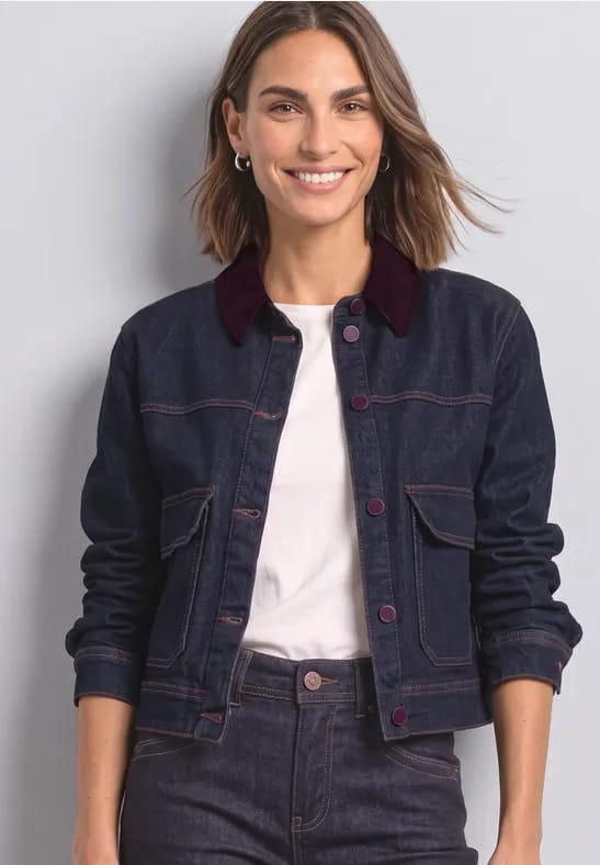 Denim overshirt met een kraag van corduroy