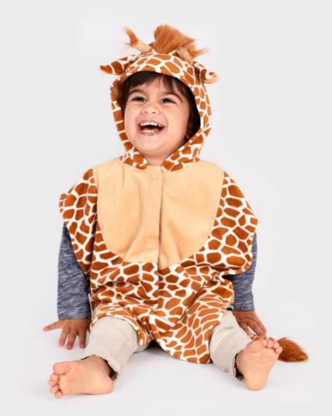 Den Goda Fen Verkleedkledij Giraf - Mini cape met capuchon - 86/110cm - 1/4 jaar - Multi