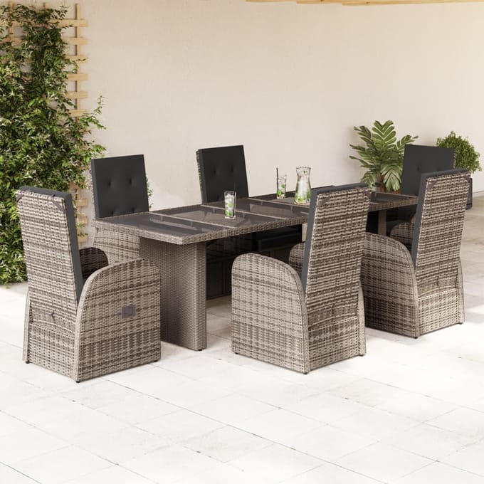 vidaXL - 7-delige - Tuinset - met - kussens - poly - rattan - grijs