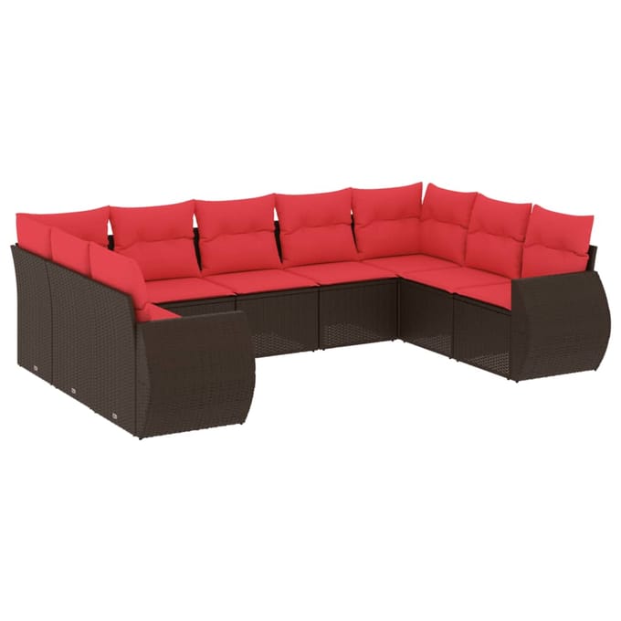 vidaXL - 9-delige - tuinbankset - met - kussens, - bruin - polyrotan
