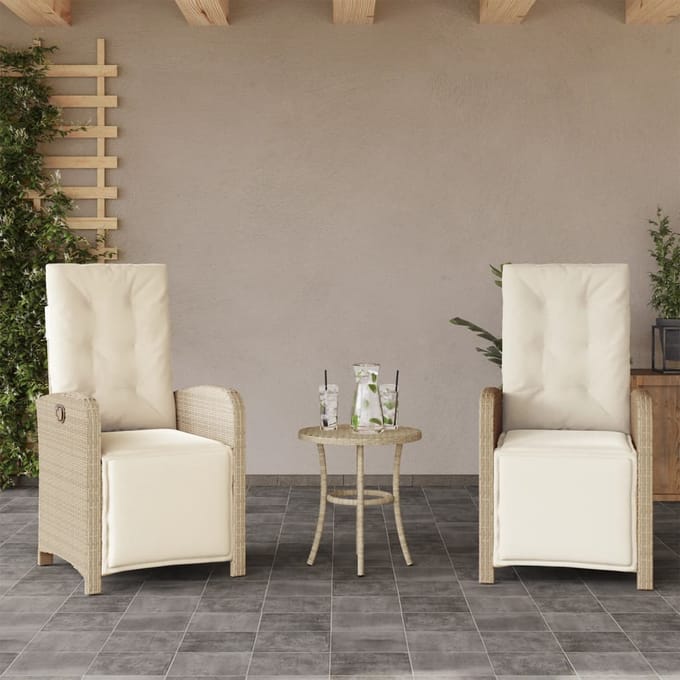 vidaXL - 3-delige - Bistroset - met - kussens - poly - rattan - beige