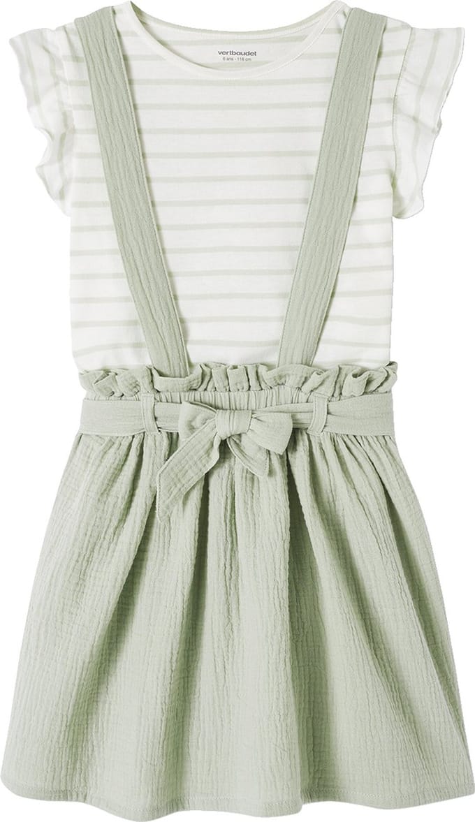 Vertbaudet Set - 2 delig - t-shirt - rok - strepen - katoengaas