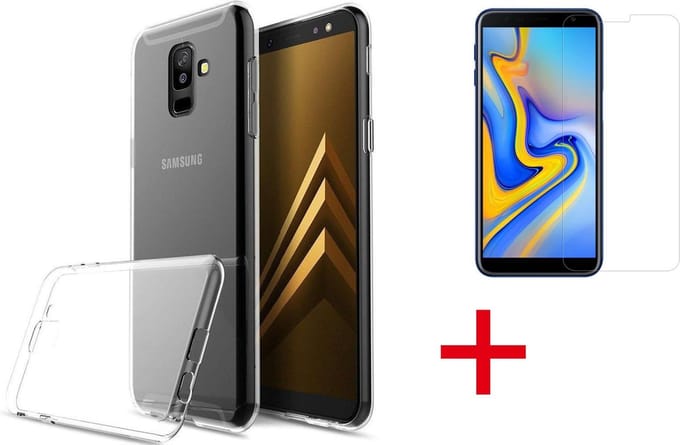 HB Hoesje Geschikt voor Samsung Galaxy J8 2018 - Siliconen Back Cover + Tempered Glazen Screenprotector - Transparant