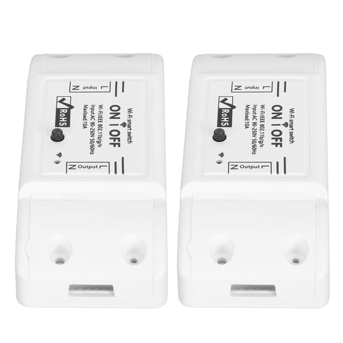 2 Stuks Mini Slimme WiFi Schakelaar Spraakbesturing Timerfunctie Draadloze Afstandsbediening Schakelaar AC90‑250V white