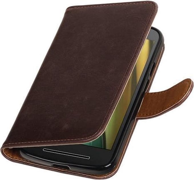 BestCases.nl Mocca Pull-Up PU booktype wallet cover hoesje voor Motorola Moto E3