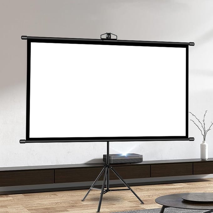 Projectiescherm met Statief - Draagbaar Beeldscherm - Films Kijken Binnen - In Hoogte Verstelbaar - 60/72 inch - Wit