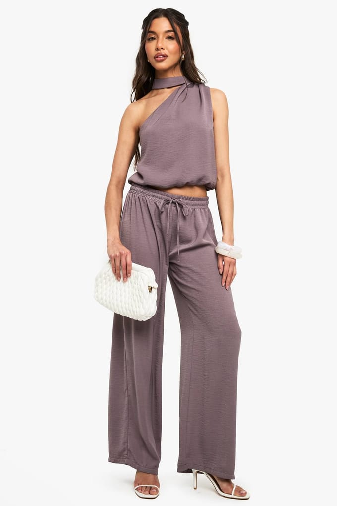 boohoo Dames Geweven wijde broeken | Mocha | Maat: 16