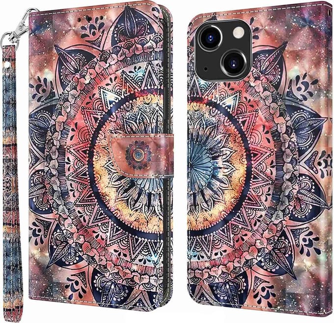 Cityhoesje-iPhone14 Plus-15 Plus – Bookcase – Print – Colorful Mandala