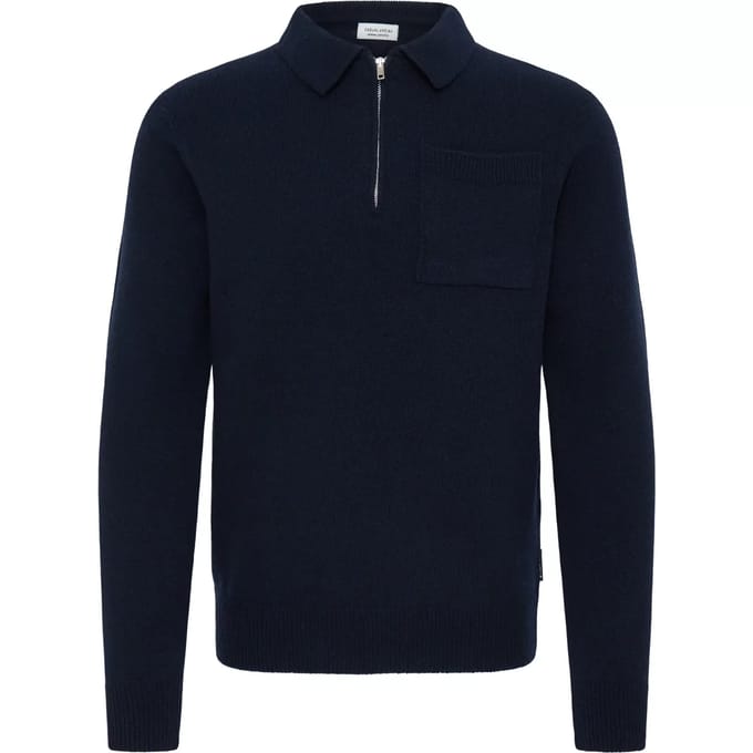 Casual Friday Sweater Wol Kraagje & Rits Donkerblauw - Maat S