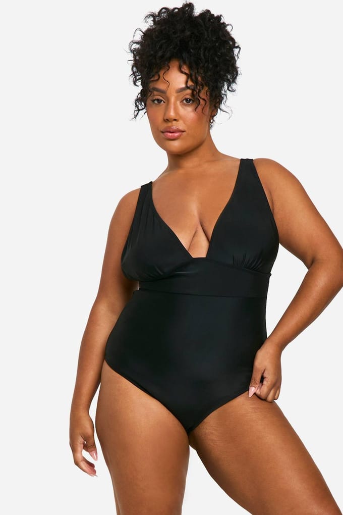 boohoo Dames Plus Tummy Control V-hals Badpak | Black | Maat: 22