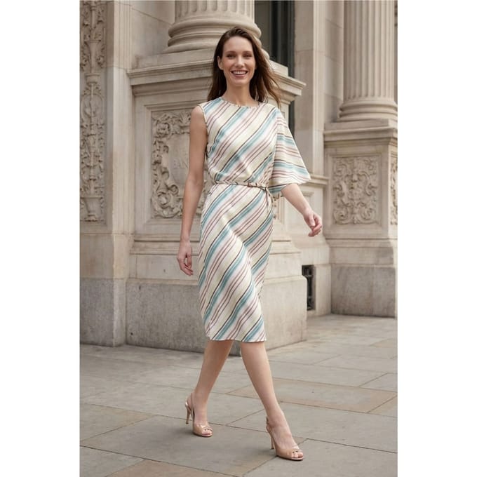 Asymmetrische Gestreepte Maxi-jurk met Ronde Hals