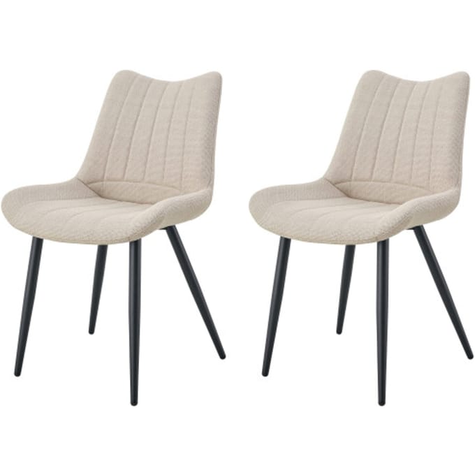 Furnilux Crème stoel set van 2 moderne 4-poot eetkamerstoel met quilted rug