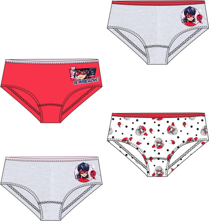 Miraculous Ladybug onderbroek - set van 4 - Grijs/Rood/Wit - maat 110/116