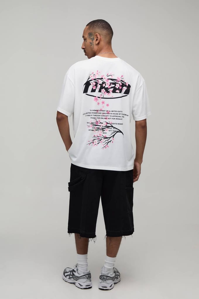 Wit Oversized T-shirt Met Bloesemprint | White | Size Small