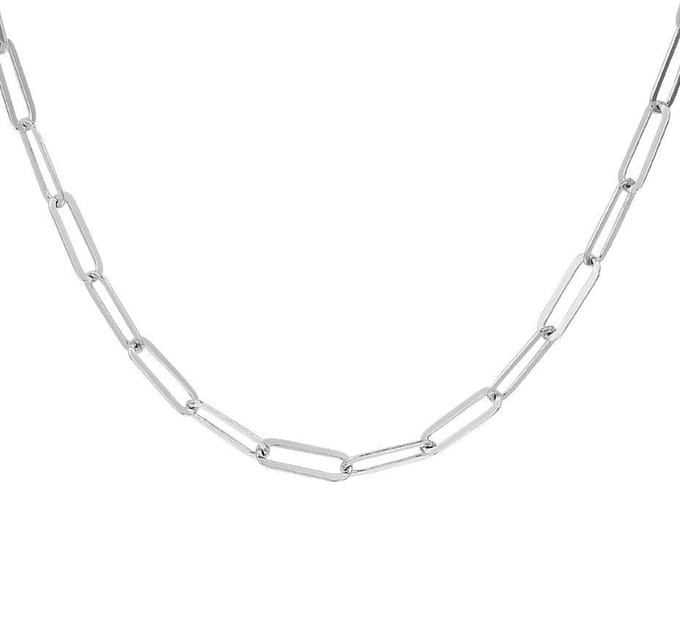 Zilver Gerhodineerde Collier paperclip platte buis 3 1332107