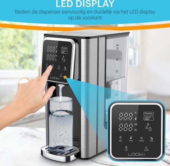 RFWR® Heetwaterdispenser 3.0L - 2600W - Touch Display - Melkfunctie - Instant Waterkoker