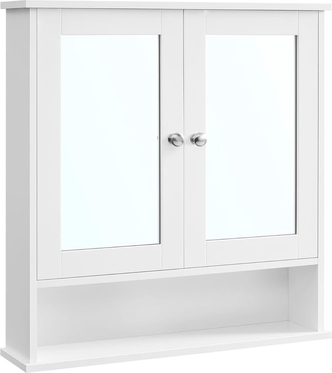 Hoppa! Badkamerkast/hangkast met 2 spiegeldeuren – wit hout – 56 x 58 x 13 cm