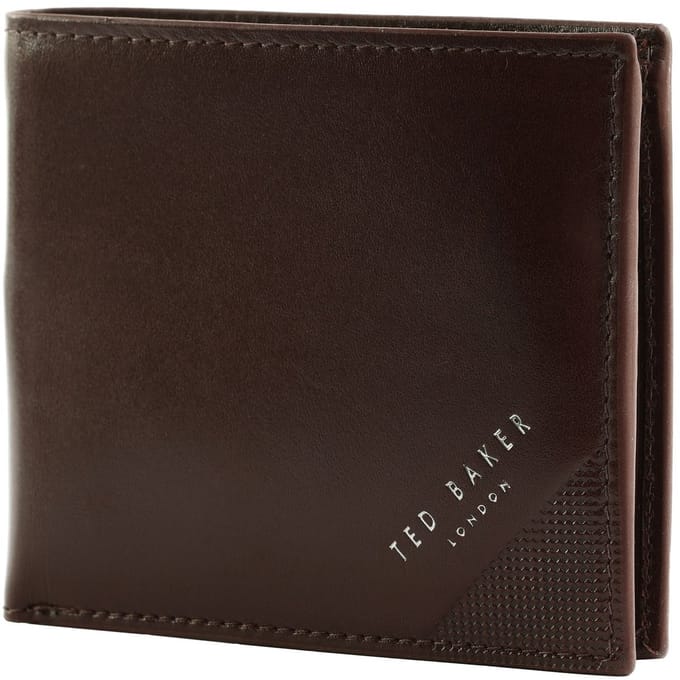 Ted Baker Leren portemonnee Prugs Embossed Corner Leather Bifold Coin Wallet Brown bruine