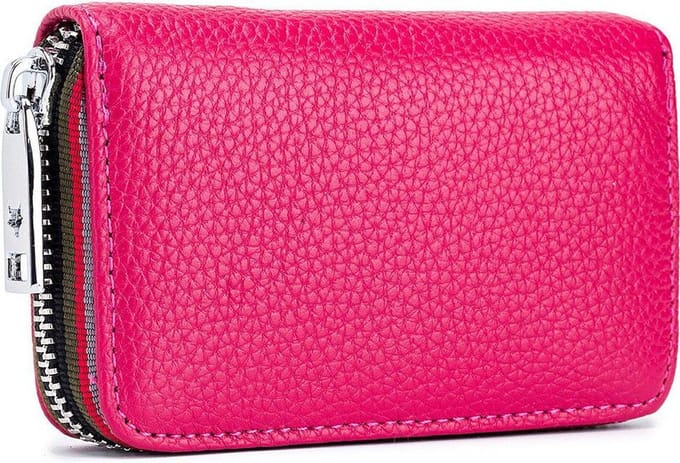 ZILOU® Leren Pasjeshouder met Rits - RFID Anti‑Skim - 14 Pasjes - Roze