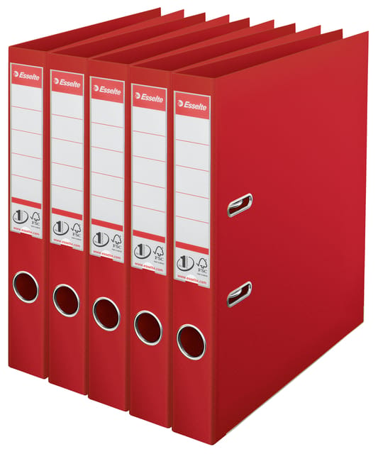 Esselte Nr.1 Vivida Ordner - Rugbreedte van 50mm - Voordeelverpakking (5 stuks) - Rood
