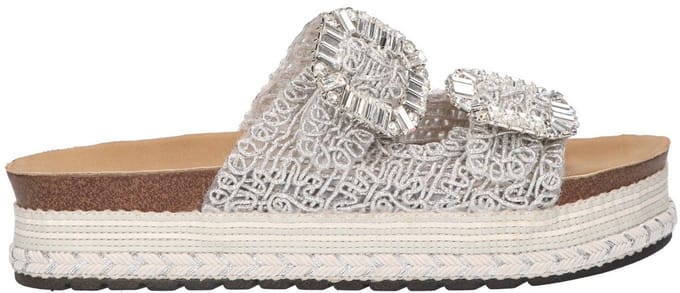 La Strada Platform Slipper Zilver Raffia - Damesschoenen - Maat - 37
