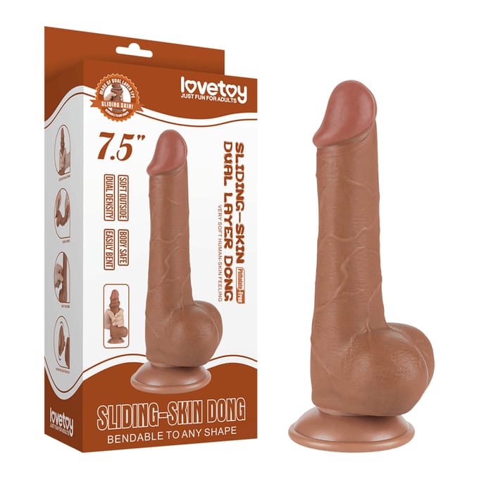 LoveToy - Sliding Skin Dildo 19,5 cm (Ø 3,6 cm) - Bruin