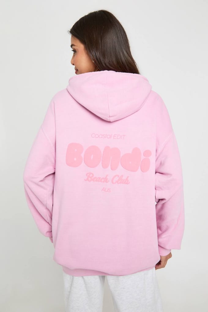 boohoo Dames Bondi Bedrukte Oversized Hoodie | Lichtroze | Maat: Large