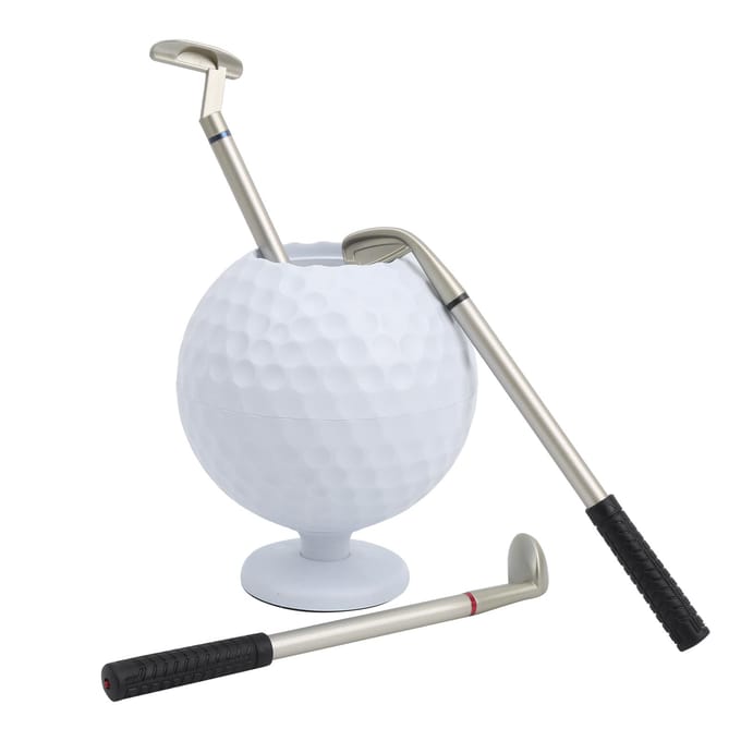 Mini porte-stylo de bureau en forme de balle de golf avec 3 stylos en forme de queue de golf, coffret souvenir en plastique pour golfeur. white