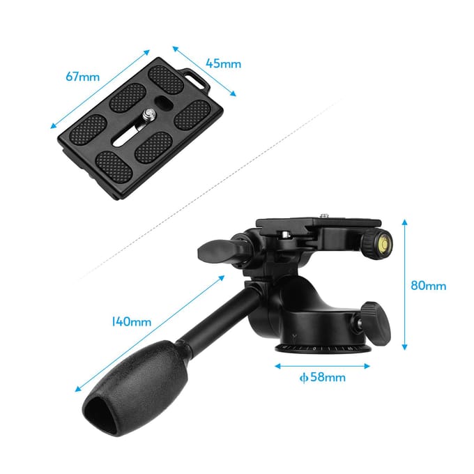 Andoer Aluminiumlegering 3-Weg Gedempte Videokop 3-Dimensionale Statiefkop met Pan Bar Handgreep black