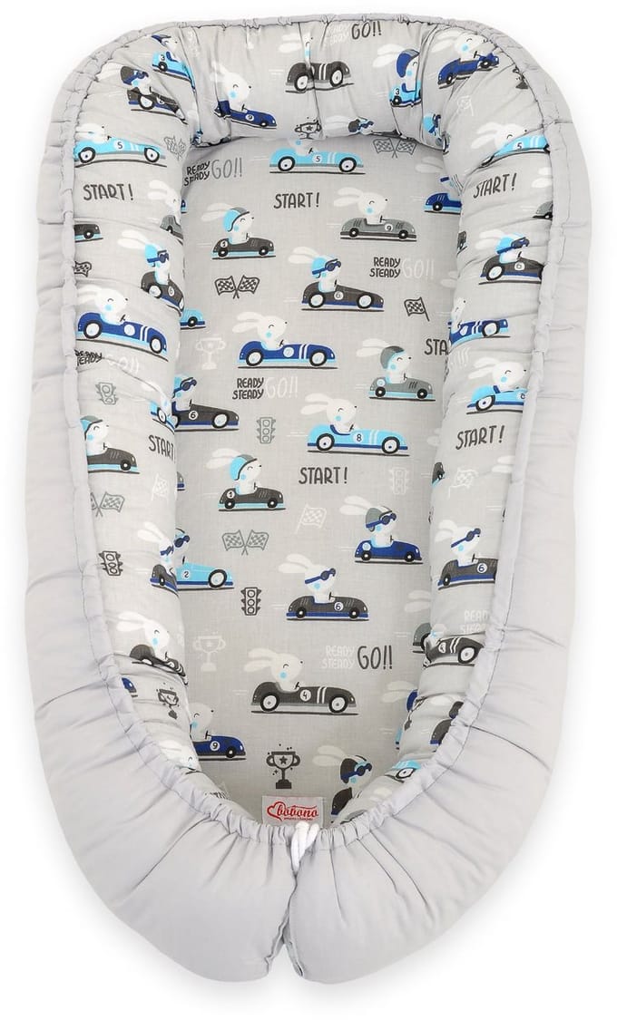 Babynest dubbelzijdig Premium Cocoon voor baby's BOBONO- grijze konijnen
