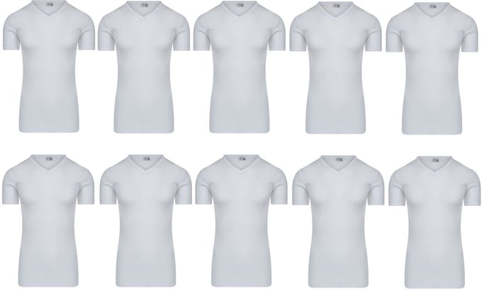 10-Pack Extra lange heren T-shirts van Beerenondergoed met V-hals M3000 Wit maat M