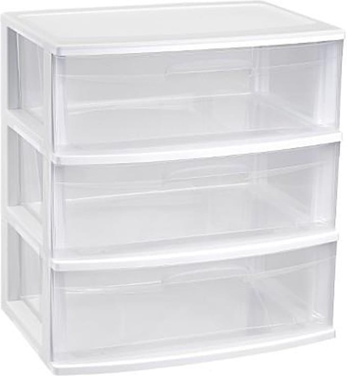 Plasticforte Ladeblokje organizer 3x lades - wit/transparant - L56 x B40 x H61 cm - plastic