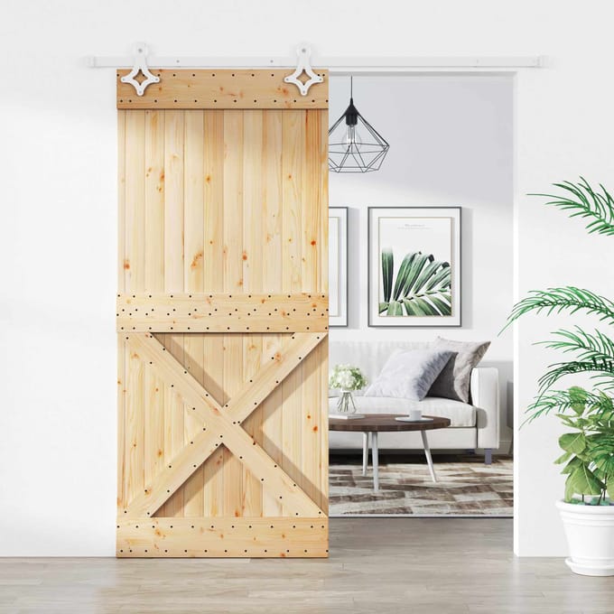 vidaXL - Schuifdeur - 90 - x - 210 - cm - Massief - Pine - Hout - (Onbehandeld)