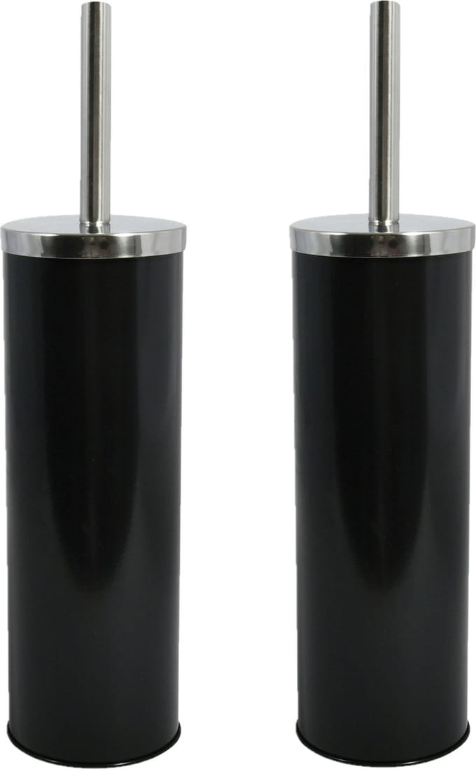 MSV Toiletborstel - houder/wc-borstel - 2x - metaal - zwart - 38 cm